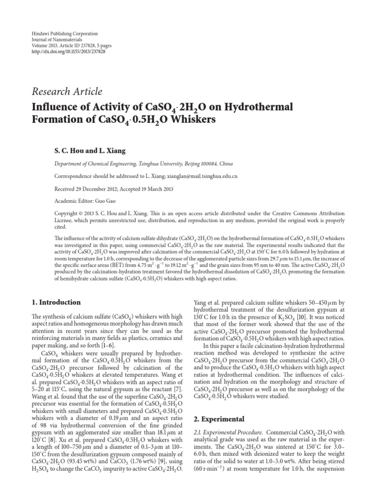 Influence of Activity of CaSO4 2H2O On Hydrotherma | PDF | Materials ...