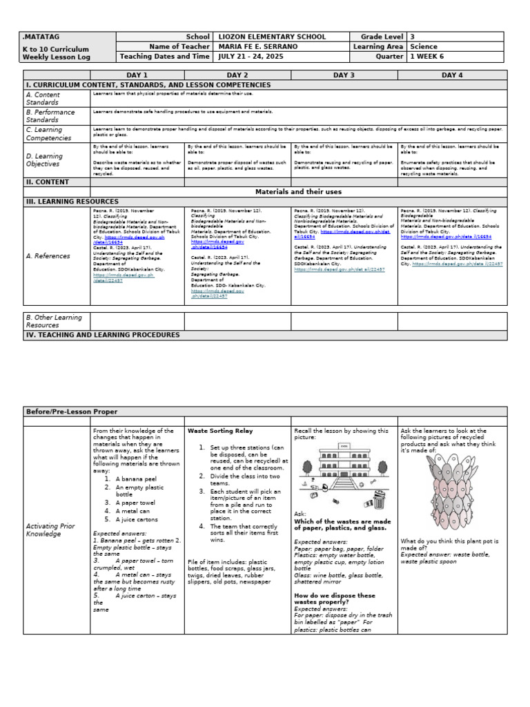 Waste Management Lesson Plan for Kids | PDF | Waste | Recycling
