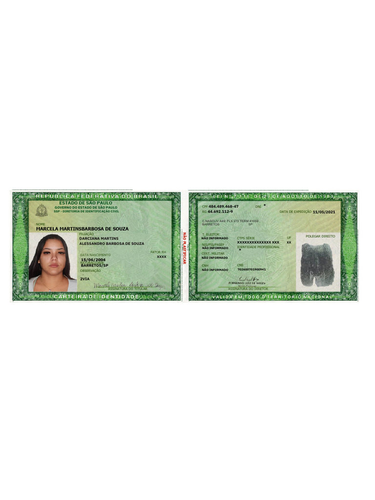 Carteira de Identidade - Exemplos e Dados | PDF | Controle de acesso ...