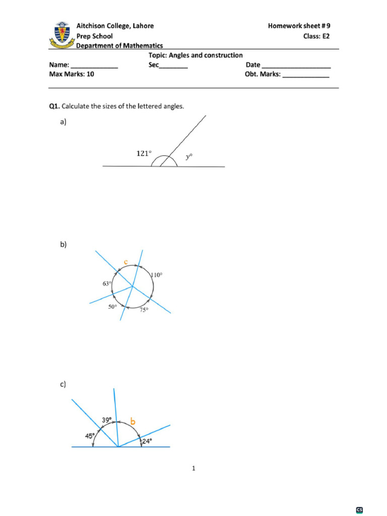 E2 Worksheet Angles | PDF