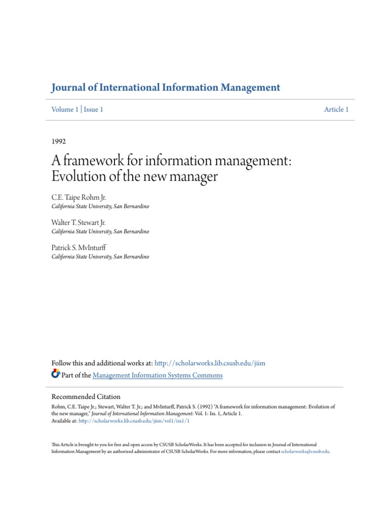 A Framework For Information Management Evolution of The New Manager ...