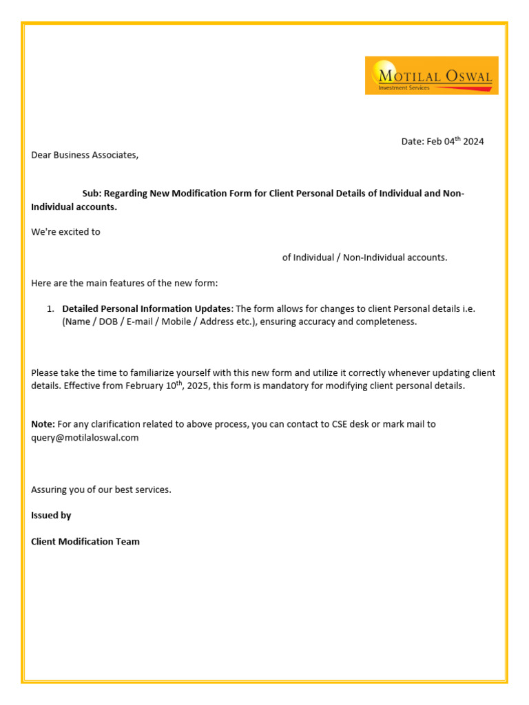 New Client Details Modification Form | PDF
