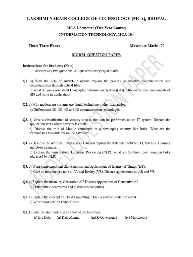 MCA Model Question Paper: IT Concepts | PDF
