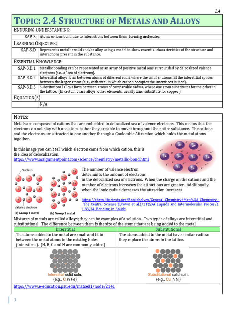 2.4 Structure of Metals and Alloys Student | PDF | Ion | Alloy