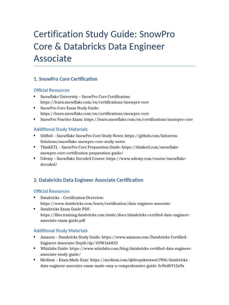 SnowPro & Databricks Certification Guide | PDF