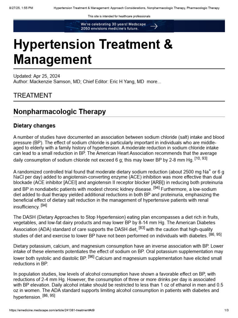 Hypertension Treatment & Management Guide | PDF | Hypertension | Dash Diet
