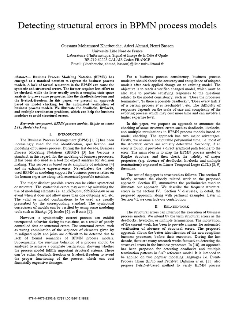 Detecting Structural Errors in BPMN Process Models | PDF | Formal ...
