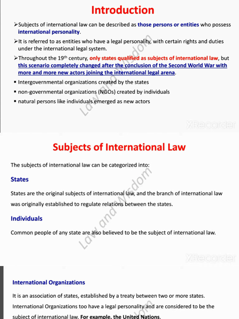 Subjects of International Law Fatima's Notes | PDF | International Law ...