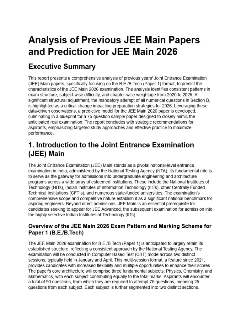 JEE Main 2026 Exam Pattern Analysis | PDF | Chemistry | Trigonometry