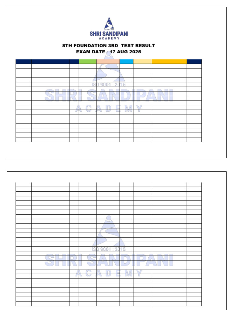 (17 Aug 2025) 8th Foundation 3rd Test Result | PDF