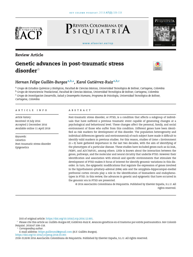 Genetic Advances in Post-Traumatic Stress Disorder | PDF | Hypothalamic ...