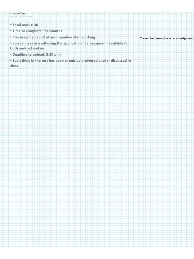 Surprise Test Instructions and Details | PDF