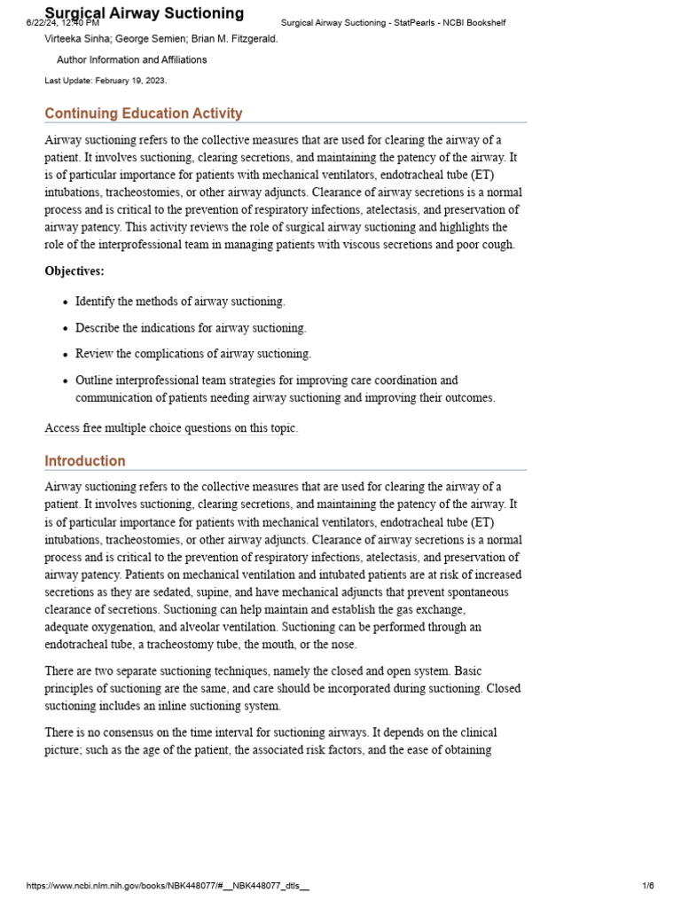 Surgical Airway Suctioning Techniques | PDF | Respiratory Tract ...