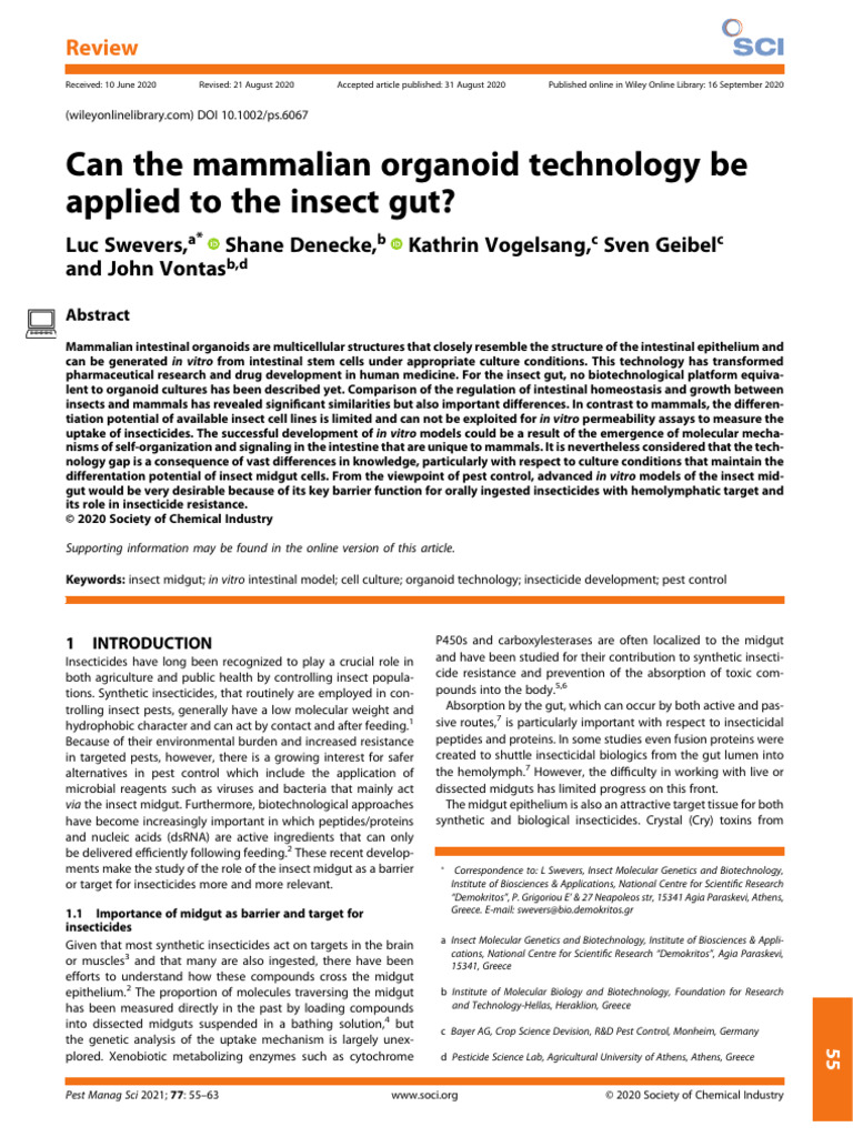 Pest Management Science - 2020 - Swevers - Can The Mammalian Organoid ...