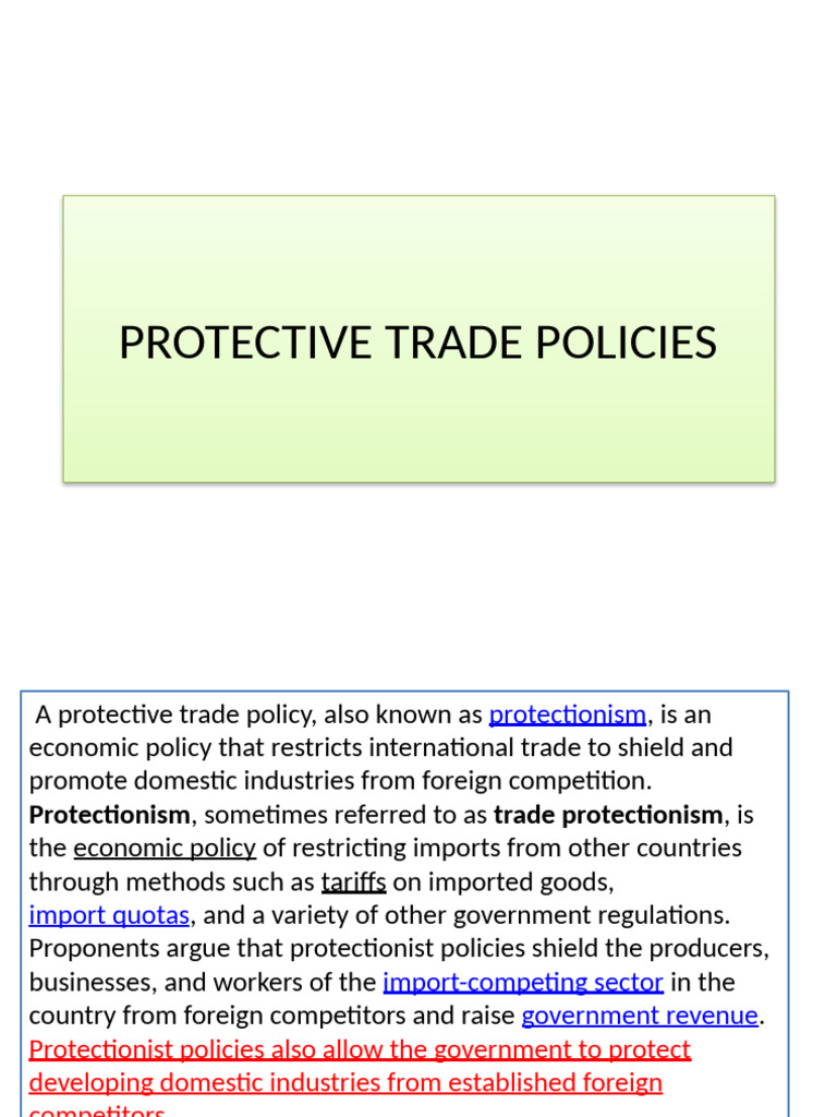 Overview of Protective Trade Policies | PDF | Protectionism | Tariff