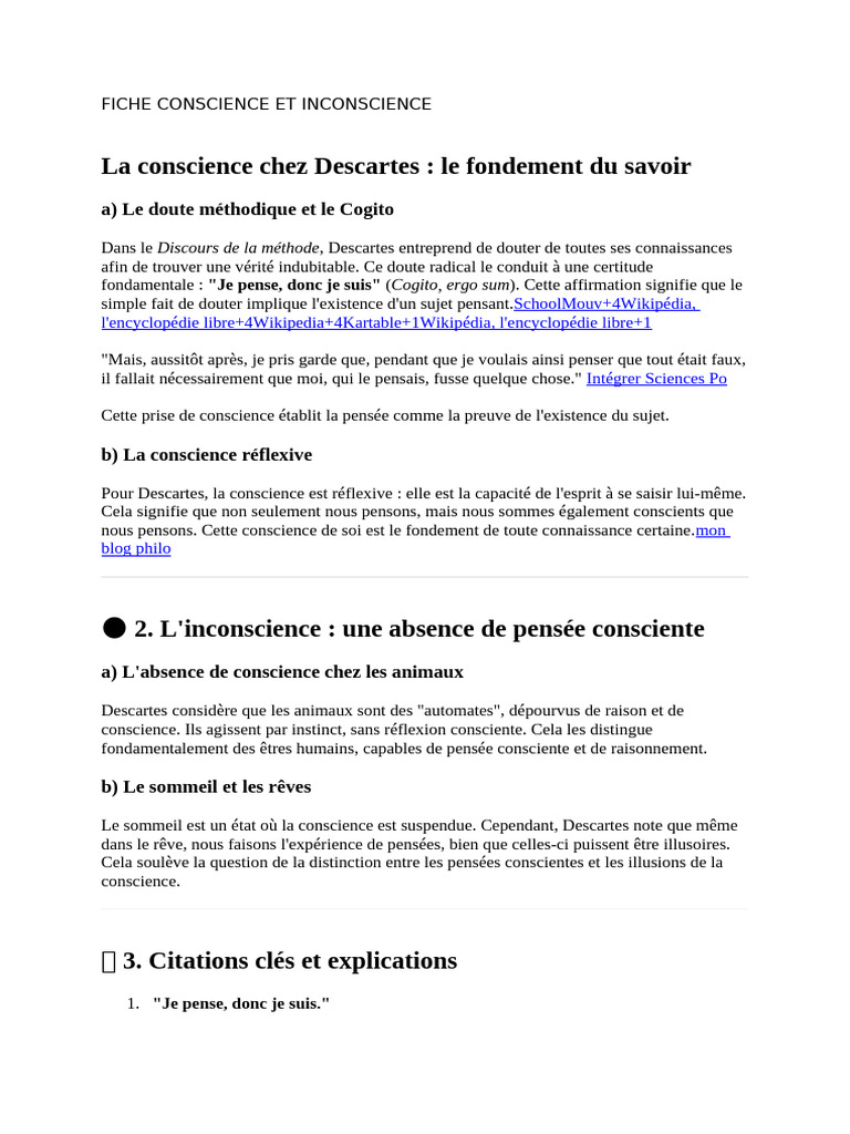 Conscience et inconscience chez Descartes et Kant | PDF | Conscience ...