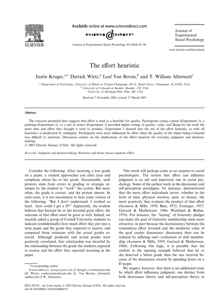 The Effort Heuristic in Quality Judgment | PDF | Psychology | Cognitive ...