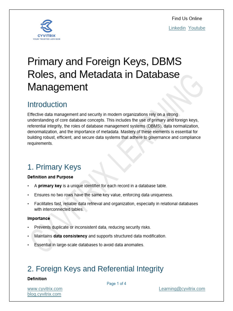 73+Primary+and+Foreign+Key+Dbms+and+Metadata Study Notes | PDF ...