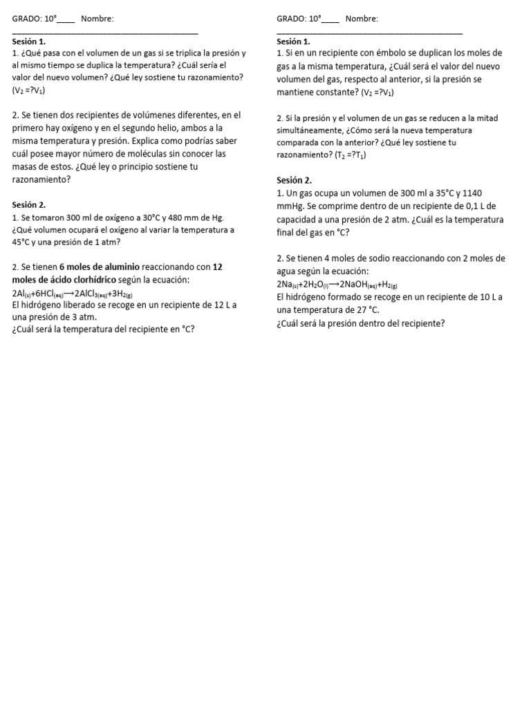 Ejercicios de Gas y Reacciones Químicas | PDF | Gases | Mole (Unidad)