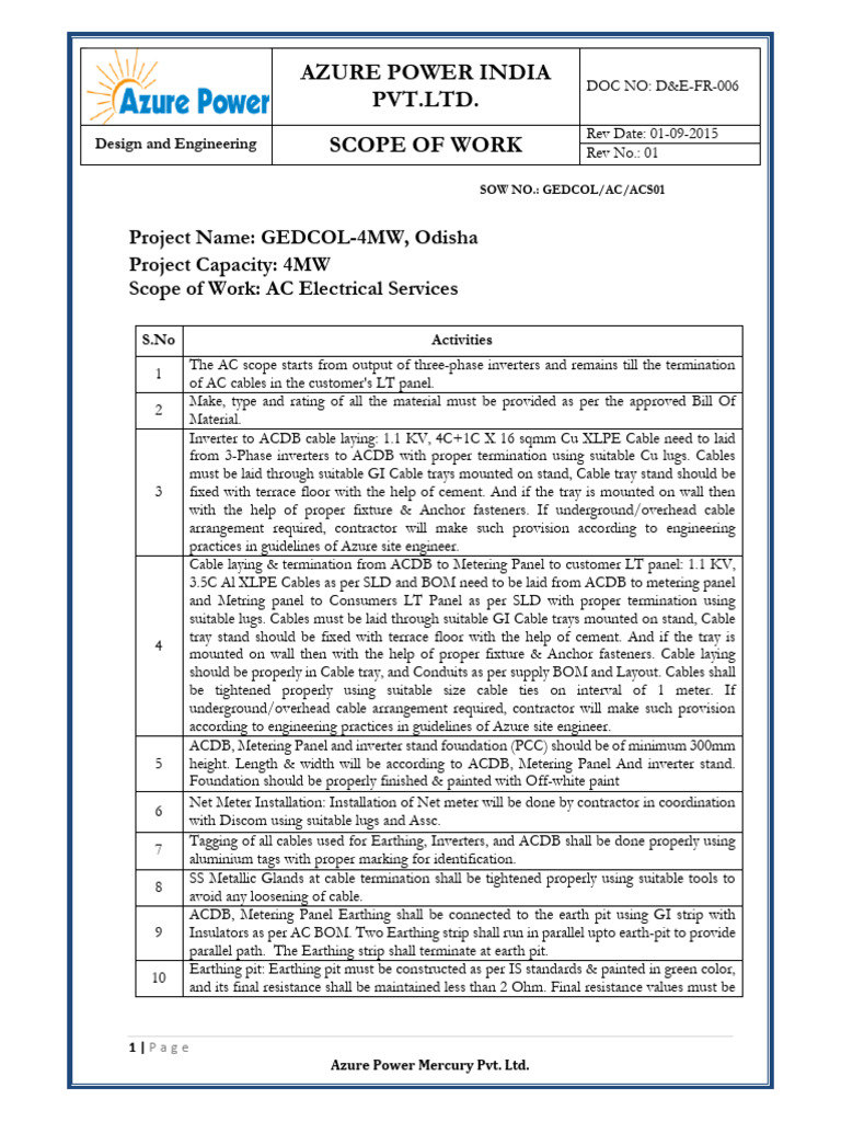 AC Electrical Services Scope for GEDCOL Project | PDF | Electric Power ...