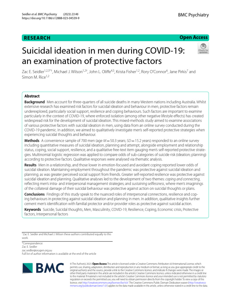 Protective Factors Against Men's Suicidal Ideation | PDF ...