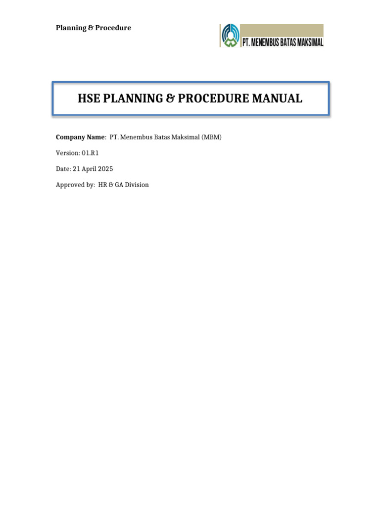 HSE Planning Procedure Manual E | PDF