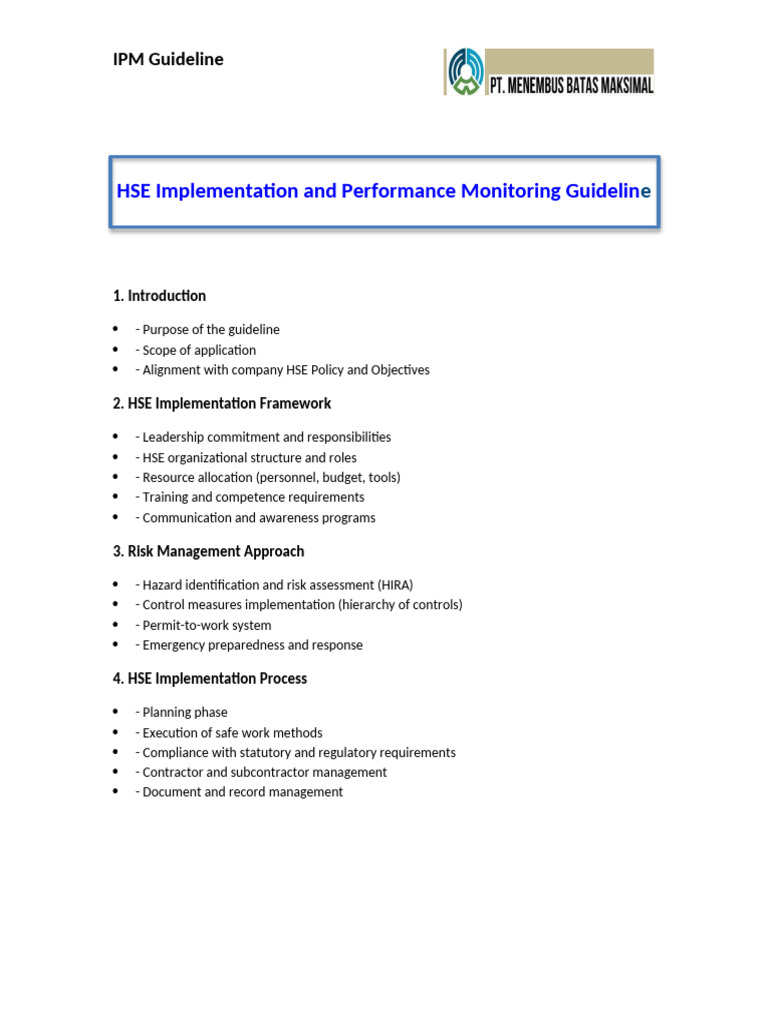 HSE Implementation and Performance Monitoring Guideline F | PDF