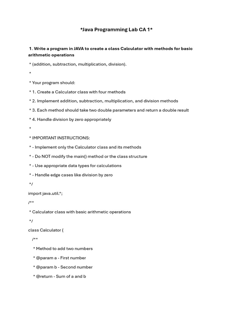 Java Programs for Basic Operations | PDF | Constructor (Object Oriented ...