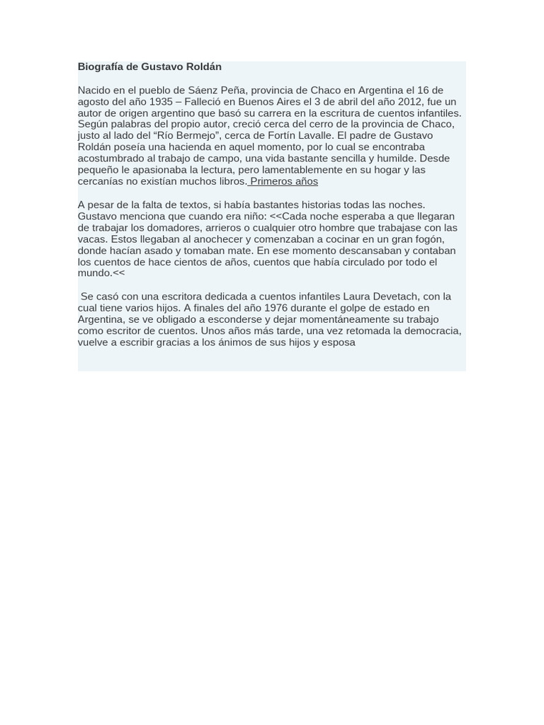 Biografía de Gustavo Roldán | PDF