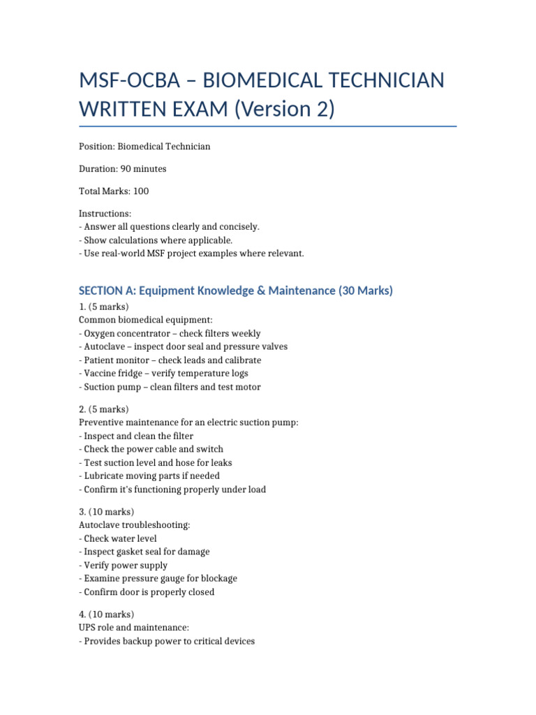 MSF OCBA Biomed Exam V2 With Answers | PDF
