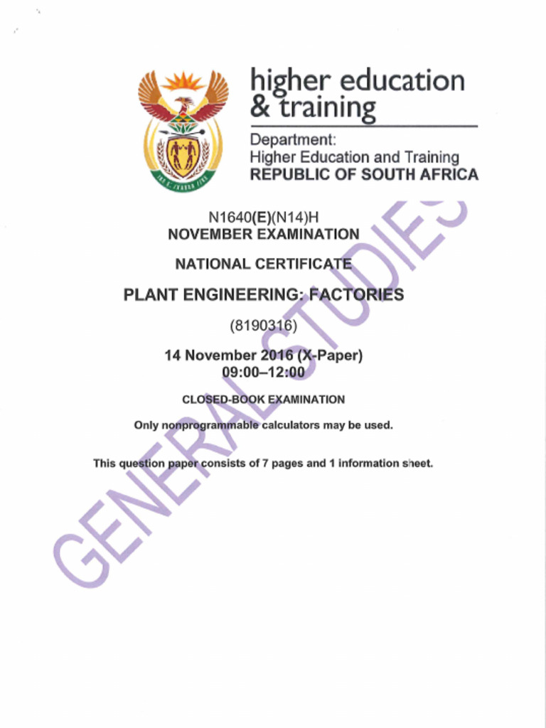 GCC Factory Plant Engineering Exam - November 2016 | PDF