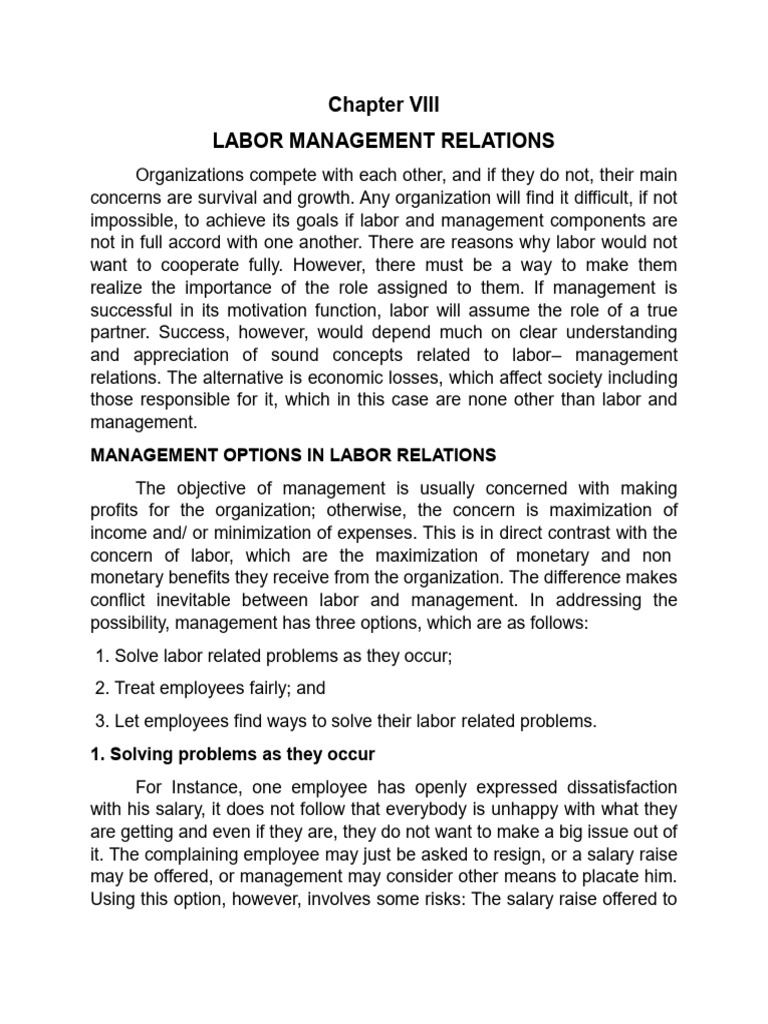 Chapter VIII Labor Management Relations | PDF | Cost Of Living | Strike ...