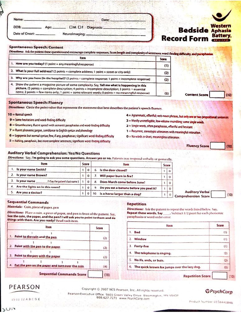 Bedside WAB Record Form | PDF