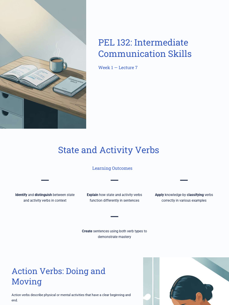 PEL 132 LEC 7 - State and Activity Verbs - WEEK 1 | PDF | Grammatical ...