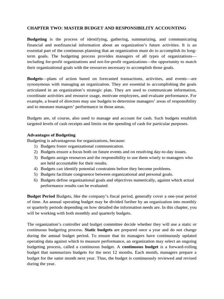 Master Budgeting and Responsibility Accounting | PDF | Budget | Equity ...