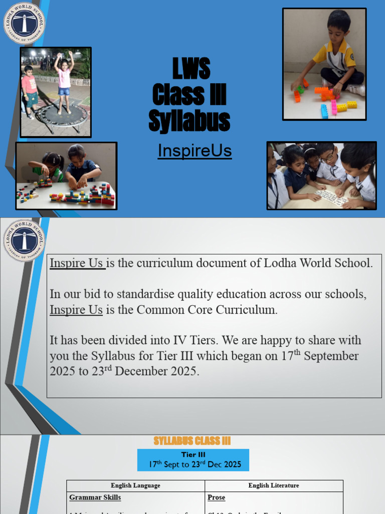 Class III Syllabus for Inspire Us Curriculum | PDF | English Language ...