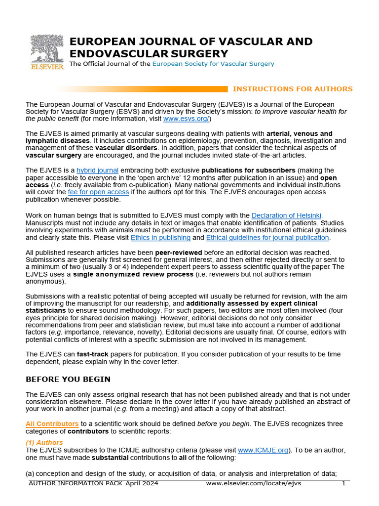 EJVES Author Guidelines April 2024 | PDF | Systematic Review | Open Access