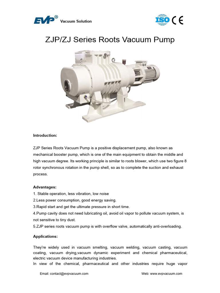 ZJP Series Roots Vacuum Pump Overview | PDF | Pump | Vacuum