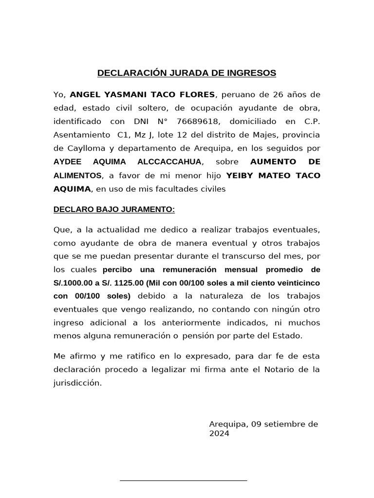 Declaración Jurada de Ingresos 2024 | PDF