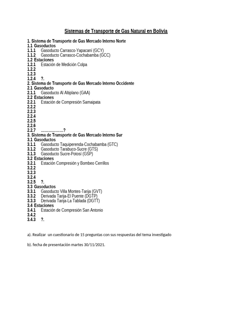 Transporte de Gas Natural en Bolivia | PDF