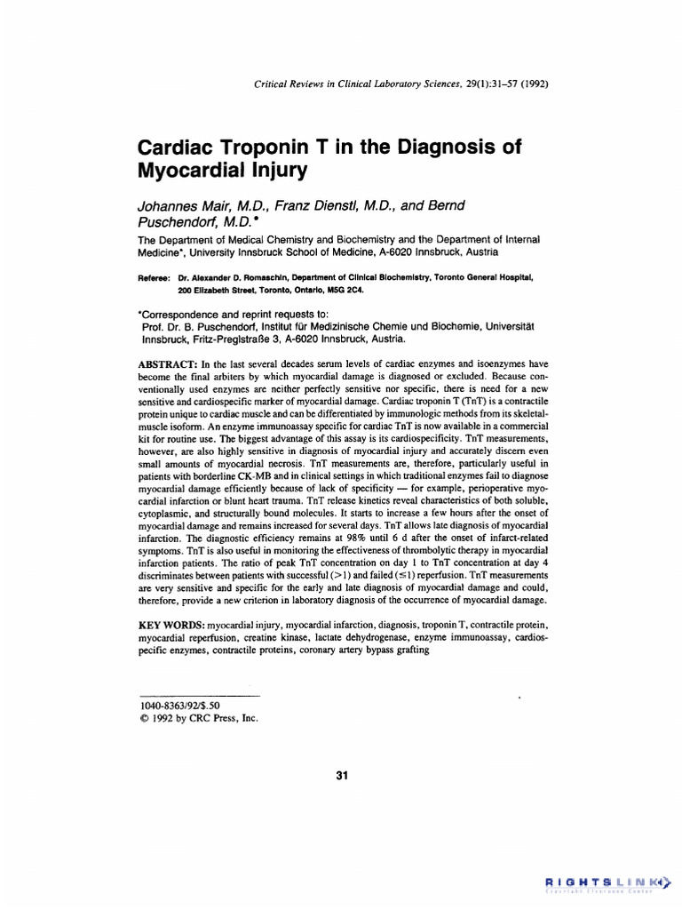 Cardiac Troponin T for Myocardial Injury Diagnosis | PDF | Myocardial ...