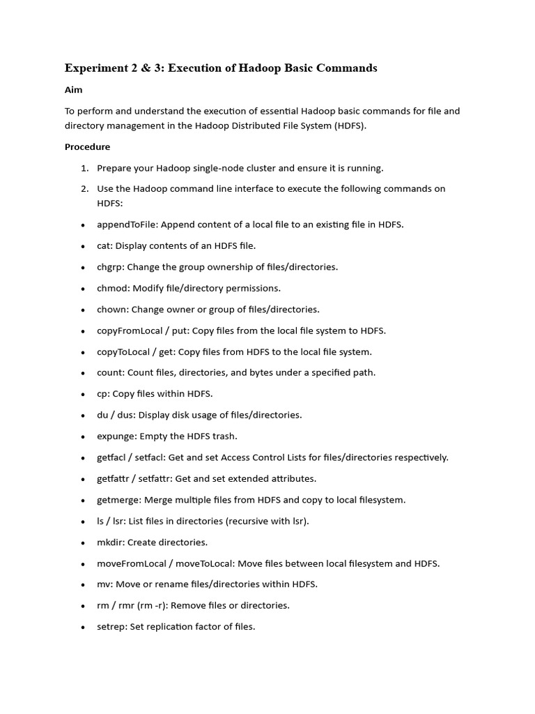 Essential Hadoop Commands Execution Guide | PDF | Computer File | File ...