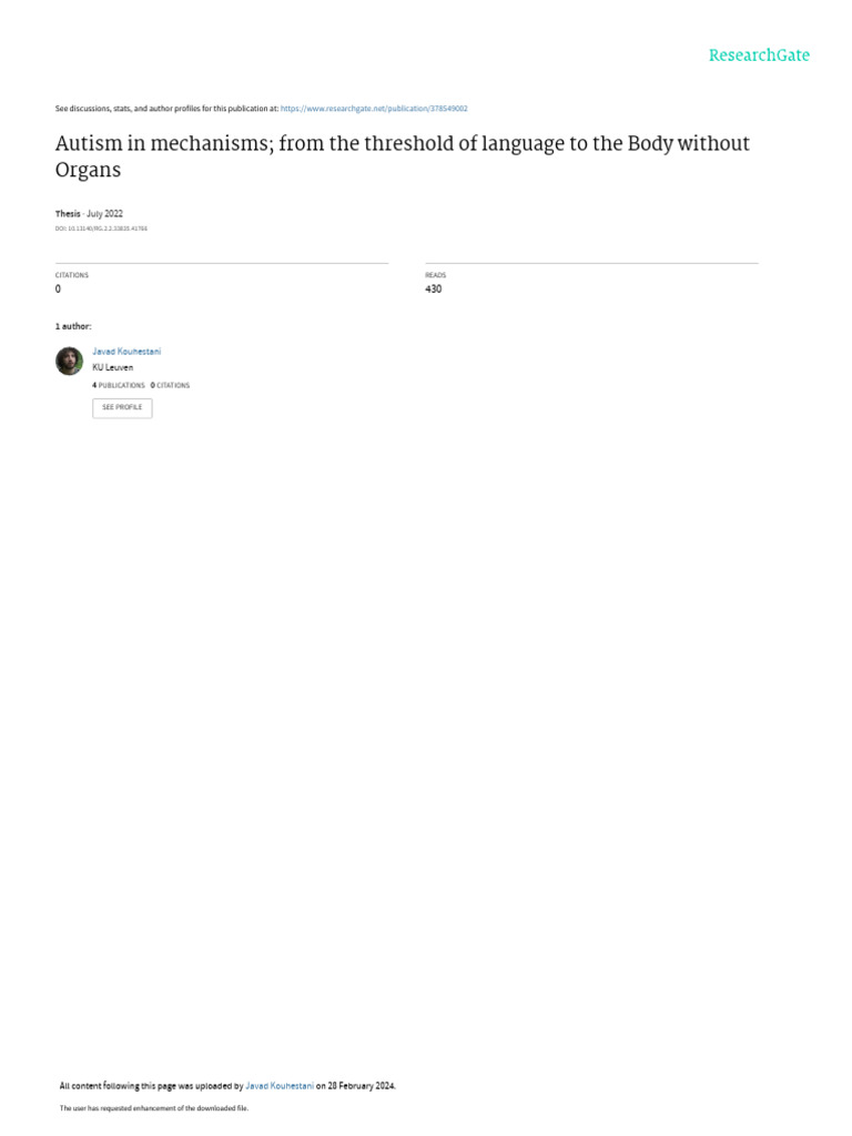 Autism: Language and Body Without Organs | PDF | Autism | Psychoanalysis