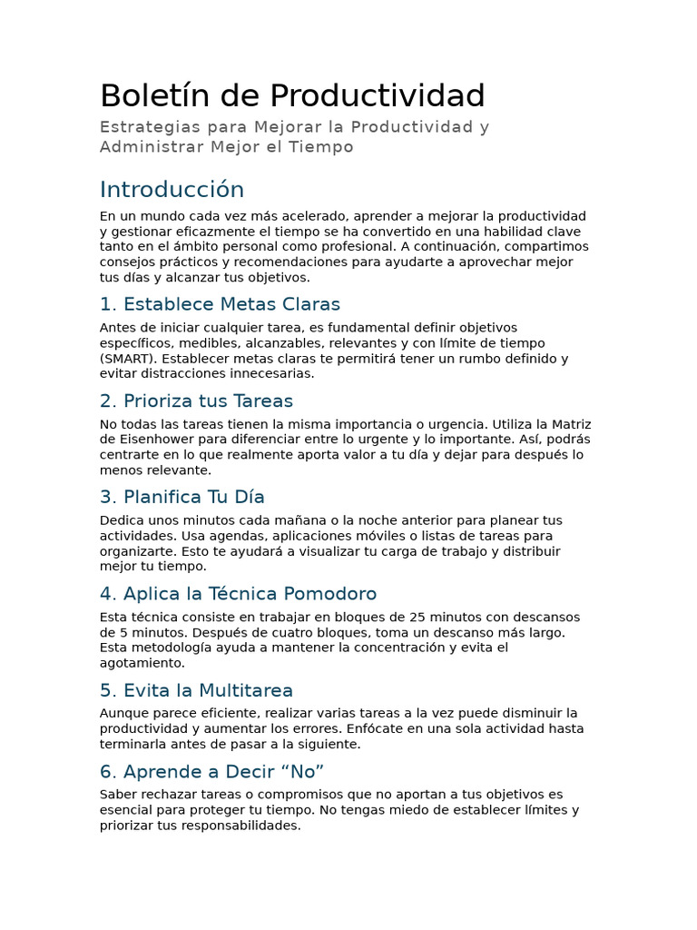 Mejora tu Productividad y Gestión del Tiempo | PDF