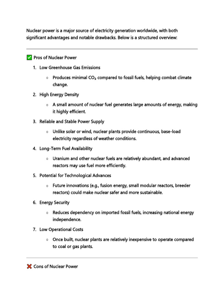Pros and Cons of Nuclear Power | PDF | Nuclear Power | Inflation