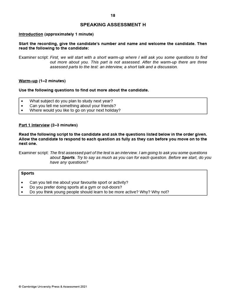 Speaking Assessment Test Guide | PDF