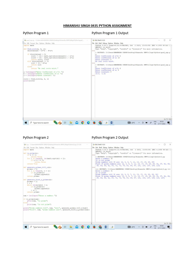 Himanshu Singh 0435 Python Assignment | PDF