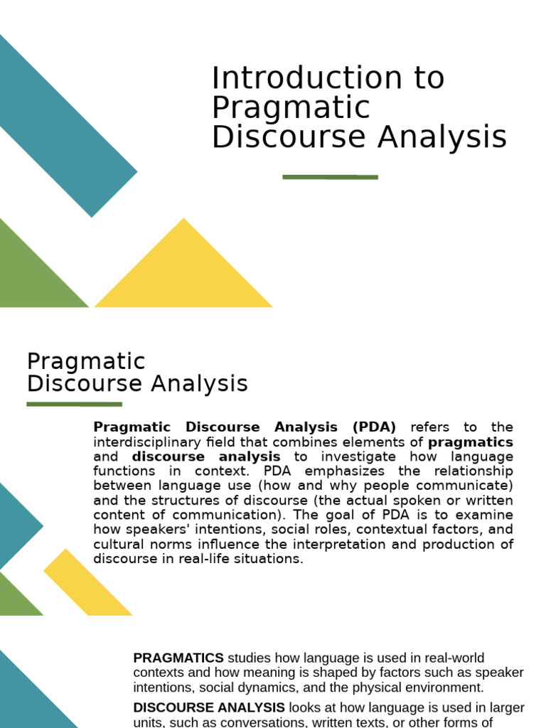 Understanding Pragmatic Discourse Analysis | PDF | Semantics | Semiotics