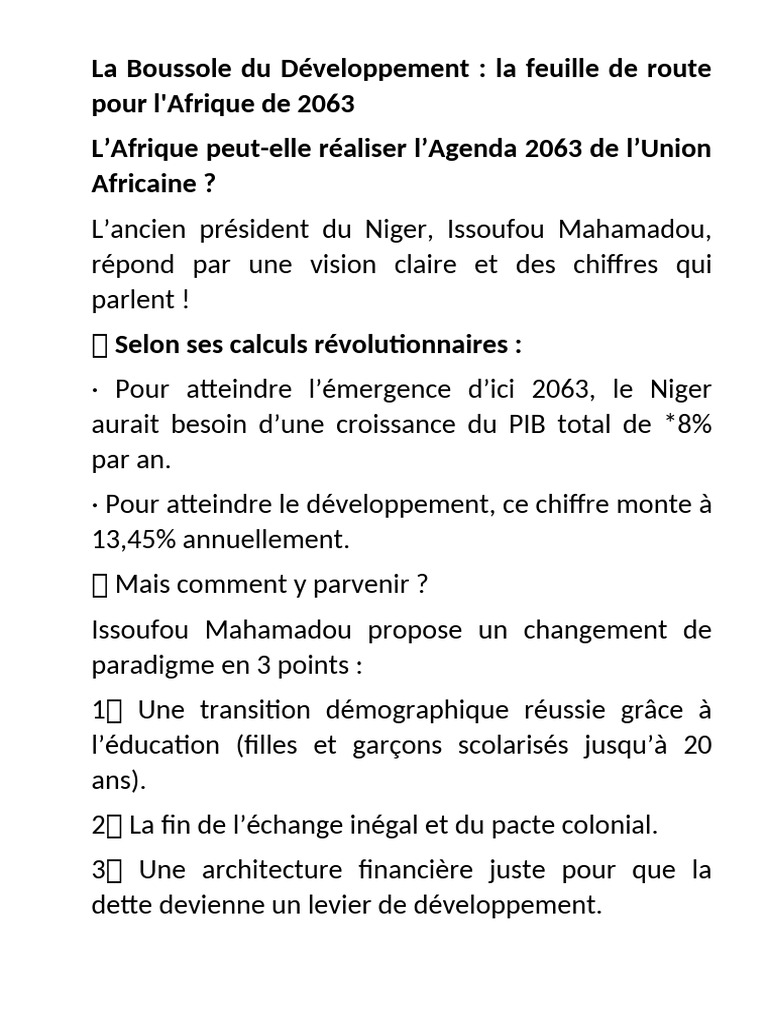 Feuille de route pour l'Afrique 2063 | PDF