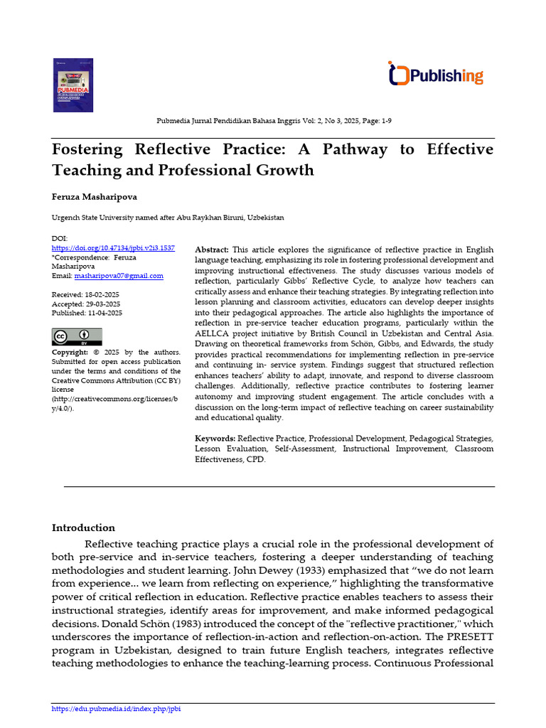 Reflective Practice in English Teaching | PDF | Reflective Practice ...